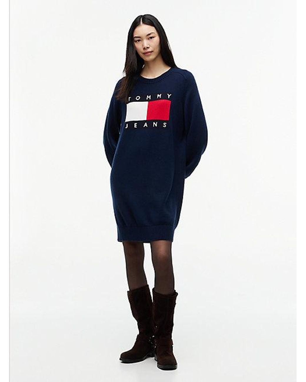 Tommy Hilfiger Blue Oversized Mini Jumper Dress With Wool
