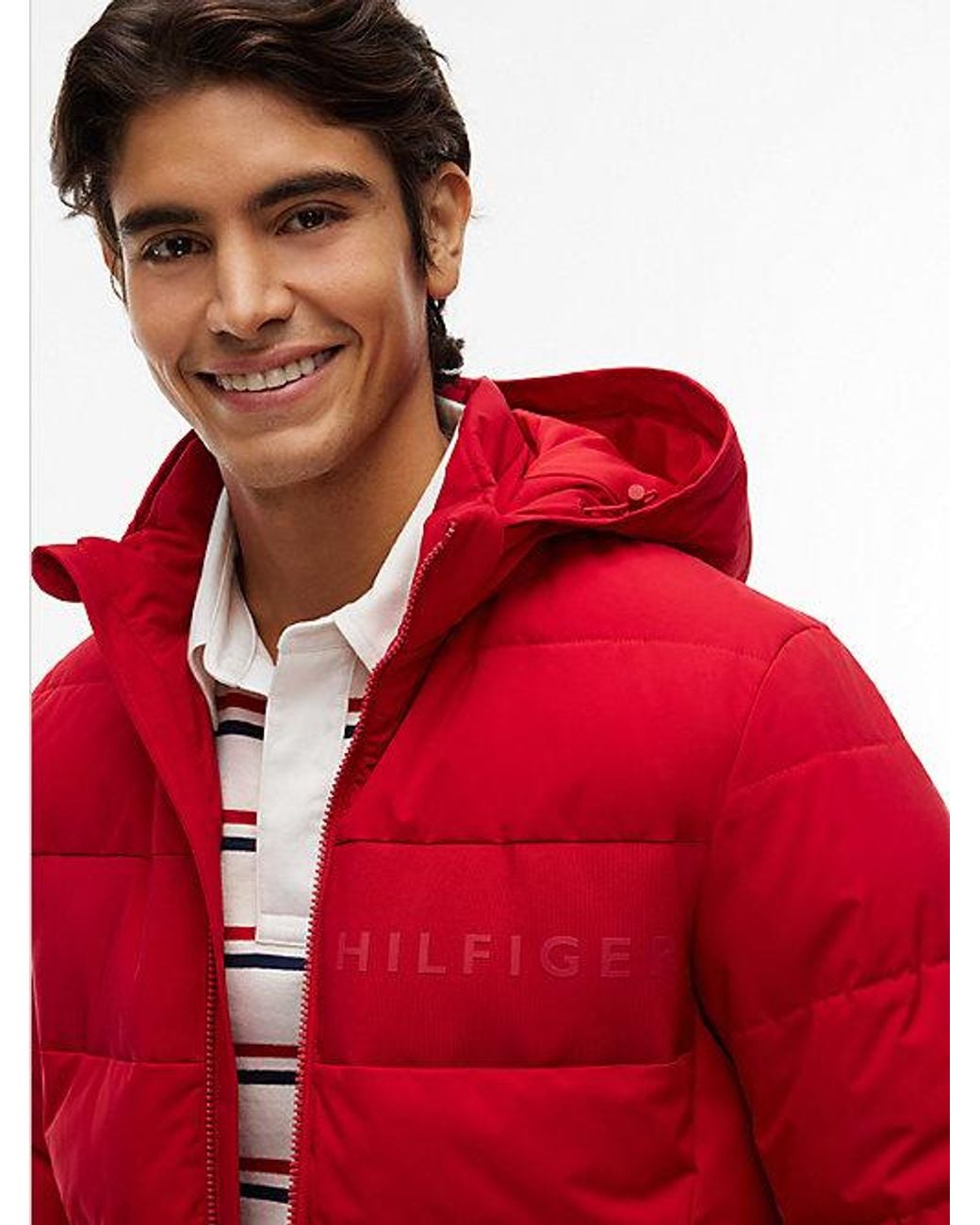 Tommy Hilfiger Red Detachable Hood Puffer Jacket for men
