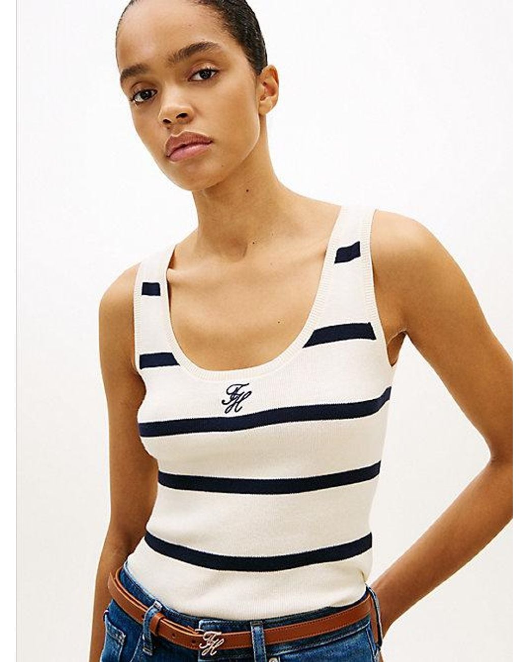 Tommy Hilfiger Blue Premium Knit Embroidery Slim Tank Top