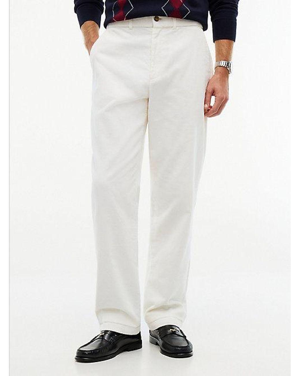 Tommy Hilfiger White Dover Regular Straight Elasticated Corduroy Chinos for men