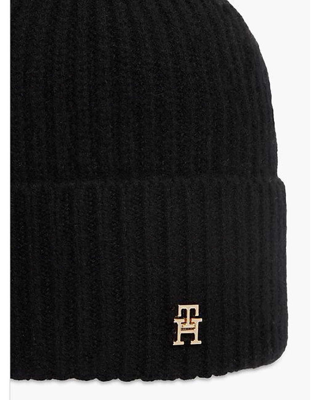 Tommy Hilfiger Black Pure Cashmere Th Monogram Plaque Beanie