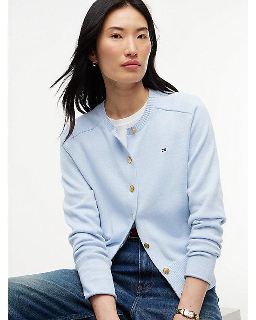 Tommy Hilfiger Blue Slim Tone Button Jersey Cardigan
