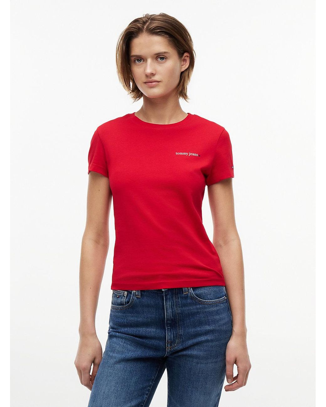 Tommy Hilfiger Red Logo Slim Jersey T-Shirt