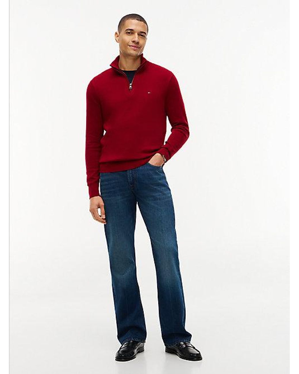 Tommy Hilfiger Red Mock Neck Quarter Zip Jumper With Cashmere for men