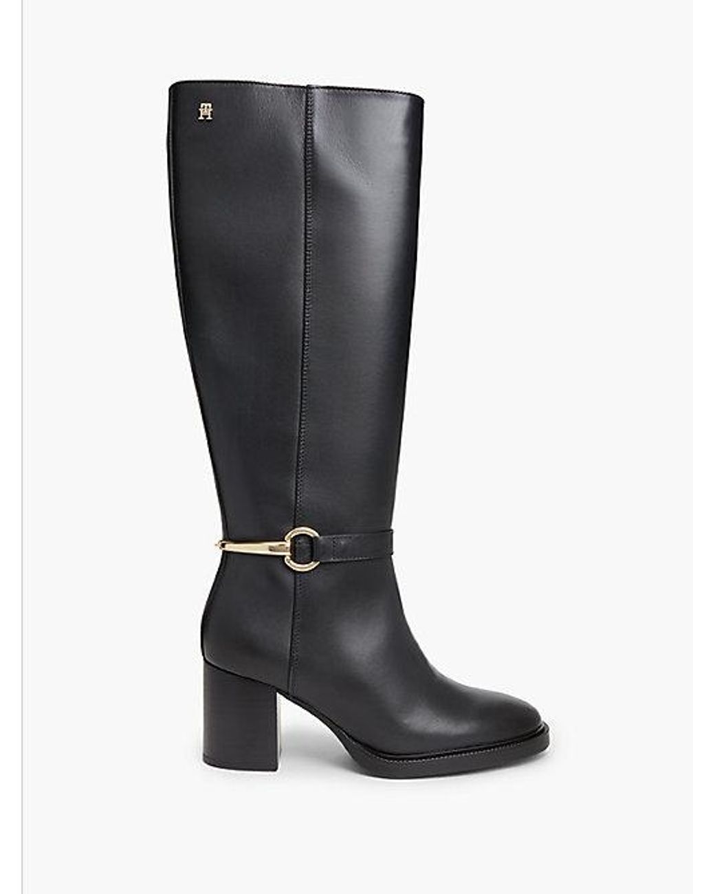 Tommy Hilfiger Black Leather Block Heel Riding Boots