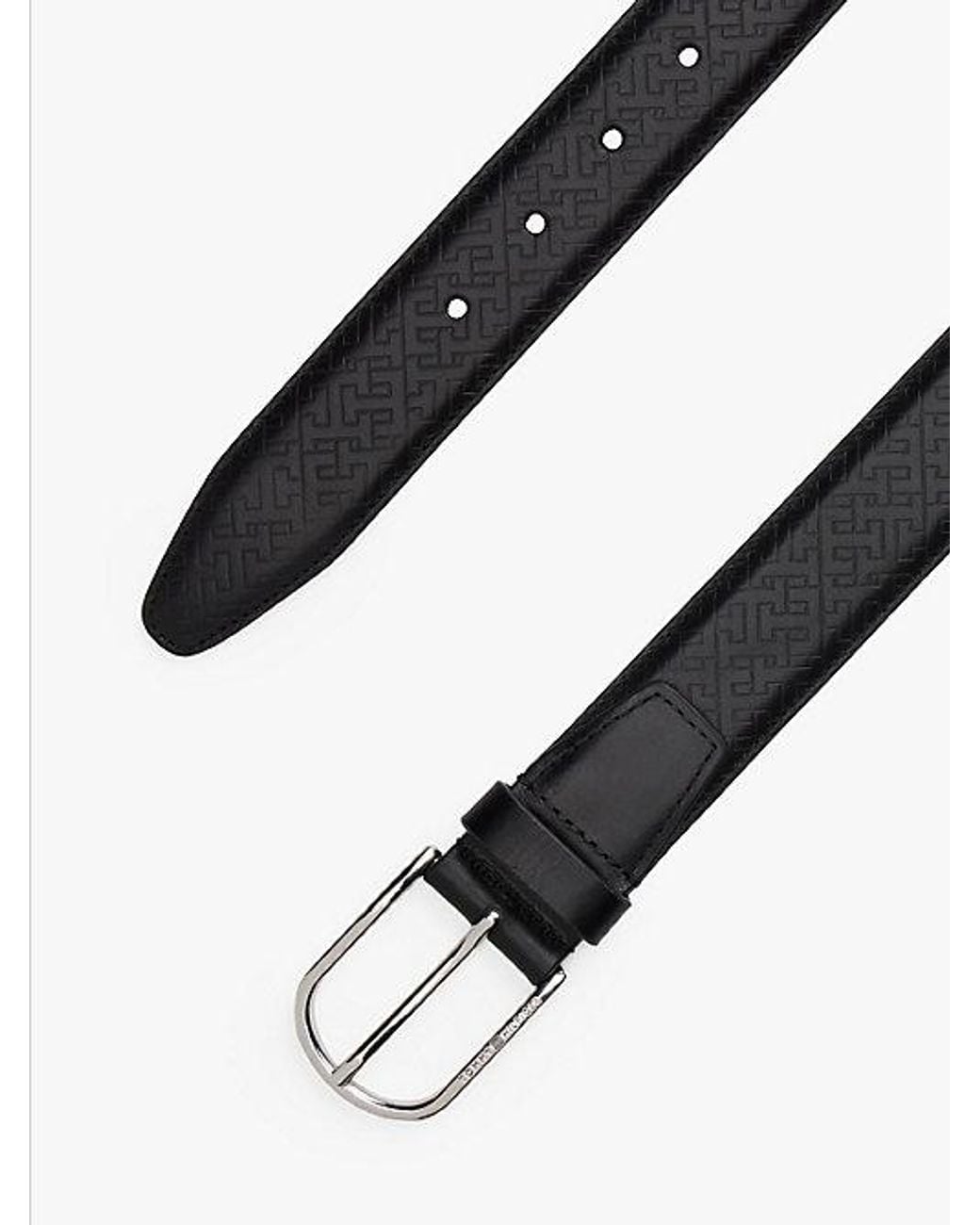 Tommy Hilfiger Black Th Business Monogram Leather Belt for men