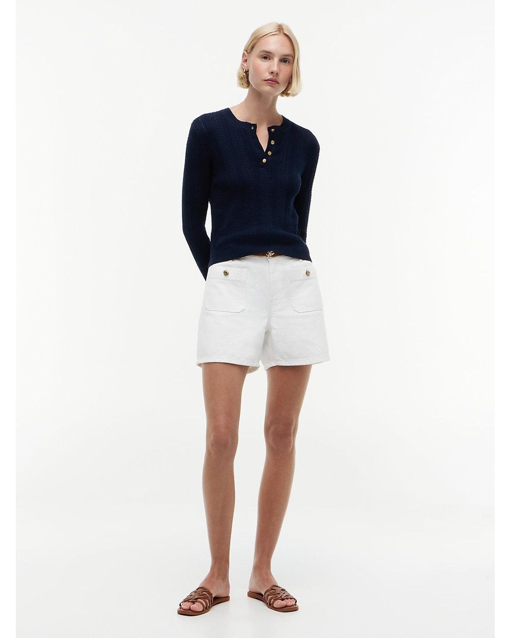 Tommy Hilfiger Blue Pointelle-Tone Button Henley Neck Jumper