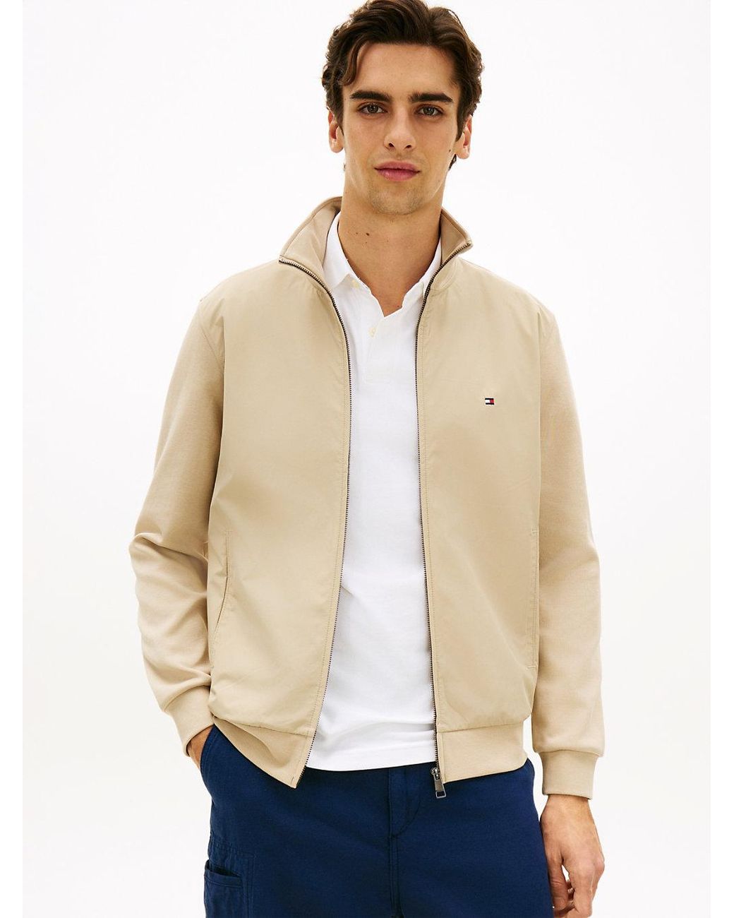 Tommy Hilfiger Natural Intechno Knit Flag Embroidery Zip-Thru Jumper for men