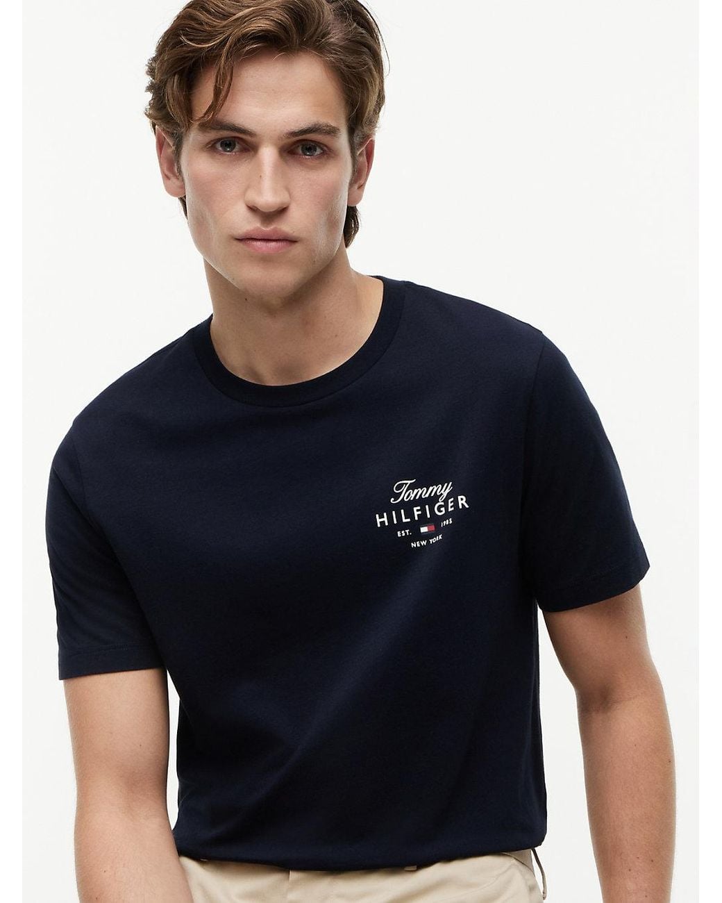 Tommy Hilfiger Blue Logo Jersey Crew Neck T-Shirt for men