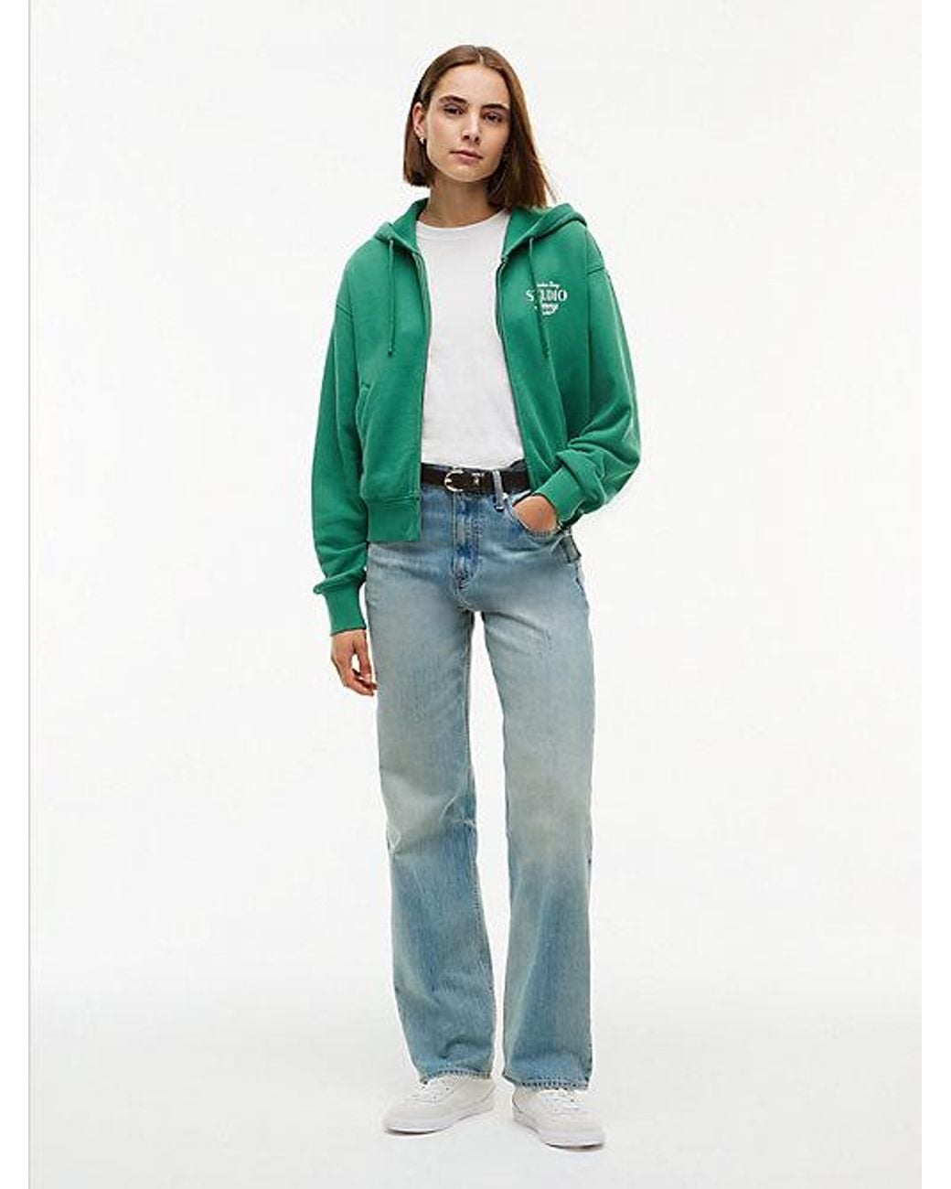 Tommy Hilfiger Green Logo Zip Thru Oversized Hoody