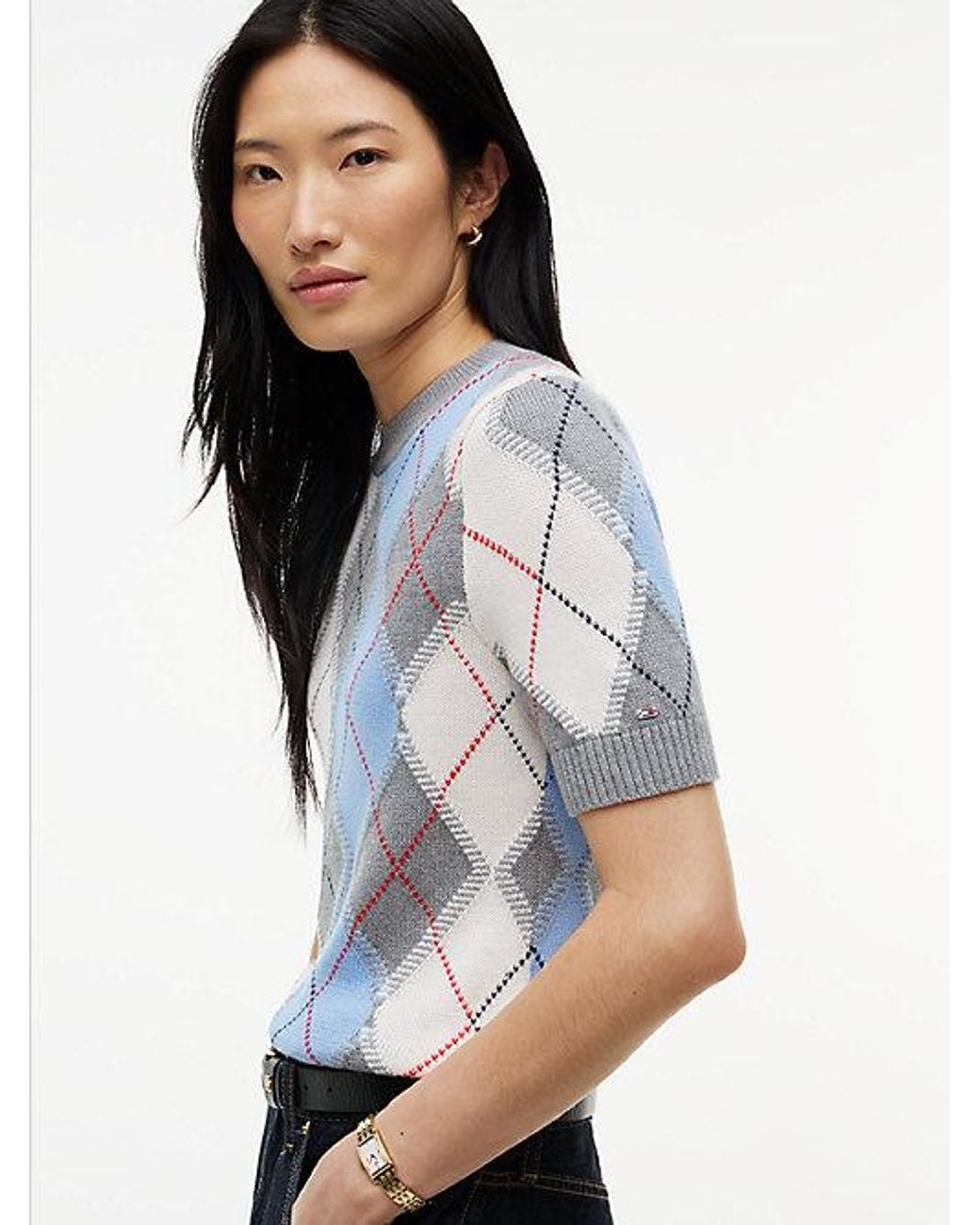 Tommy Hilfiger Blue Argyle Short Sleeve Jumper