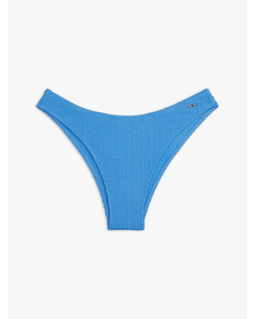 Tommy Hilfiger Blue Crinkle Texture High-Cut Cheeky Bikini Bottoms