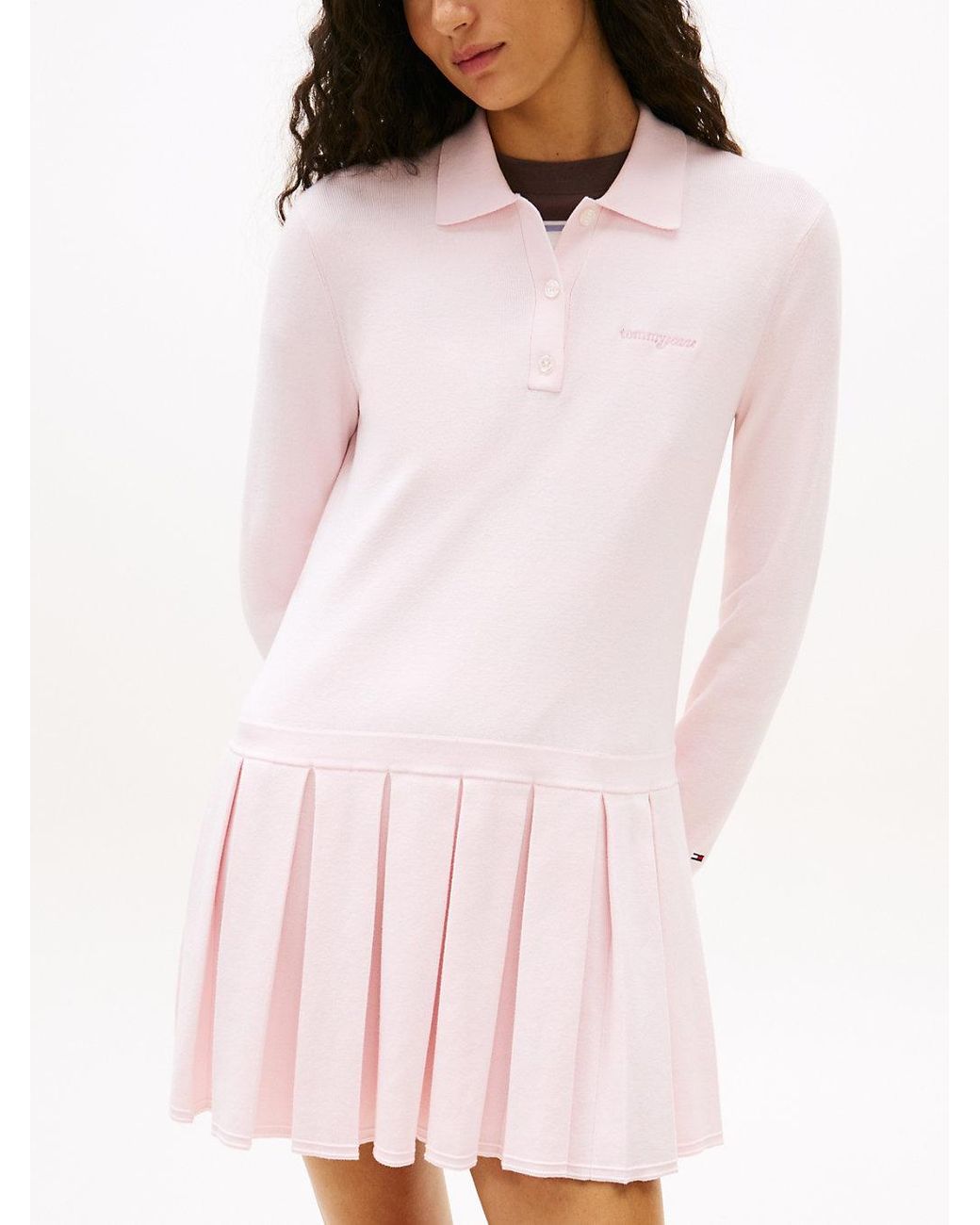 Tommy Hilfiger White Logo Embroidery Pleated Mini Jumper Dress