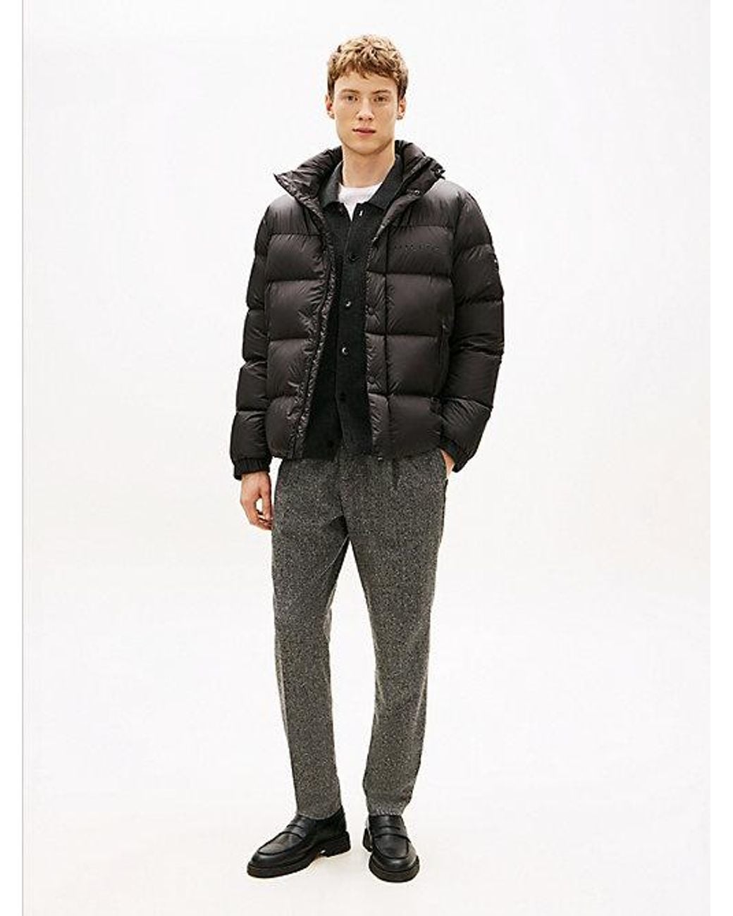 Tommy Hilfiger Black Water Repellent Down Hooded Puffer Jacket for men