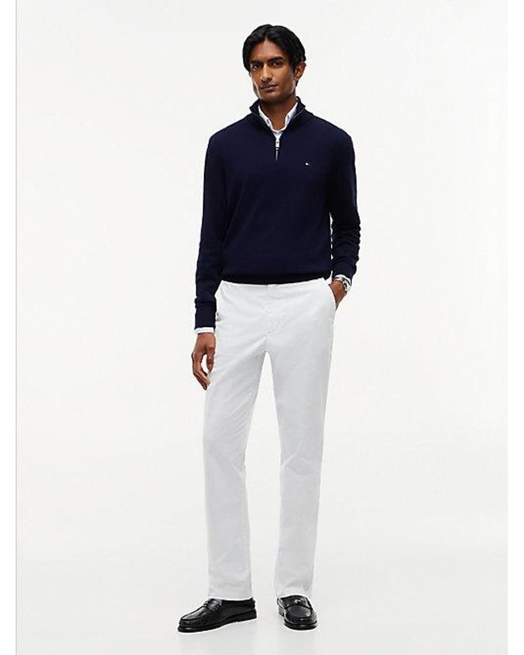 Tommy Hilfiger Blue Mock Neck Quarter Zip Jumper With Cashmere for men