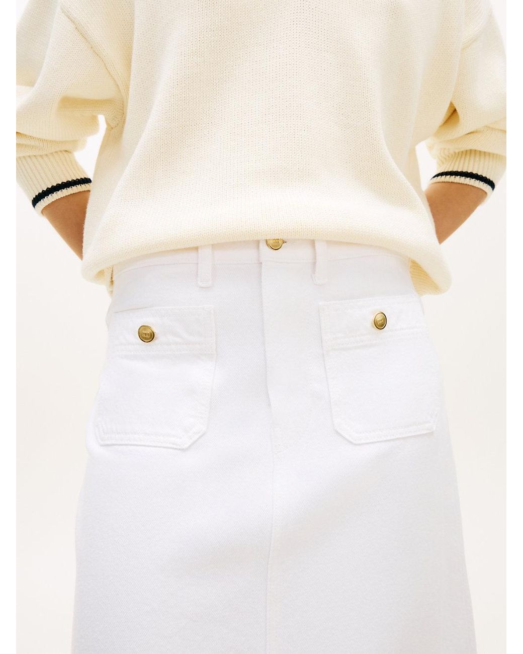 Tommy Hilfiger White Tone Button Denim Midi Skirt
