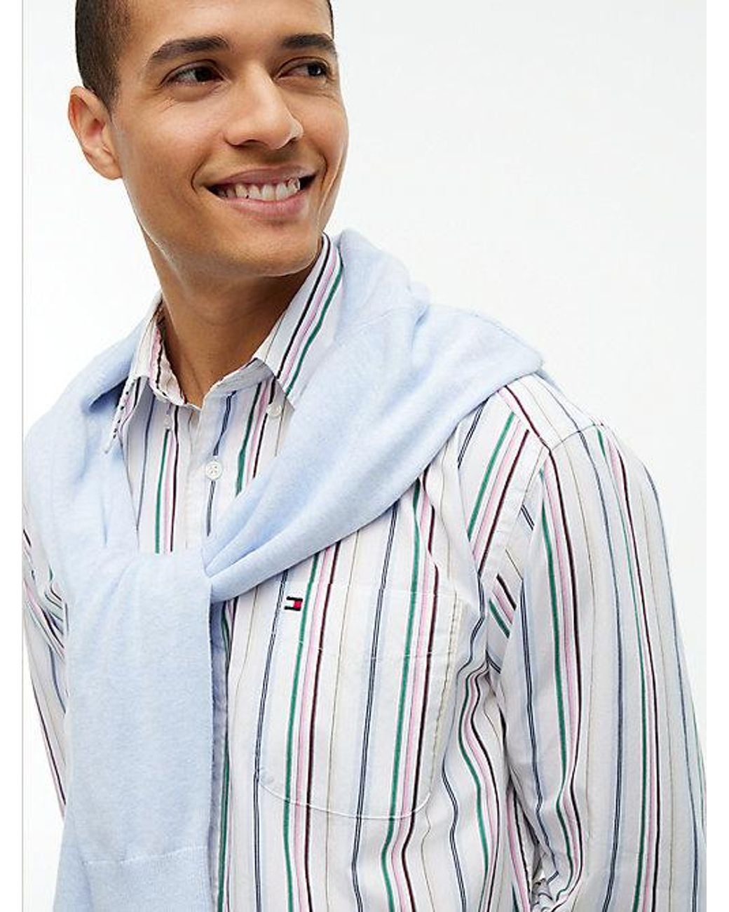 Tommy Hilfiger White Relaxed Fit Mixed Stripe Poplin Shirt for men