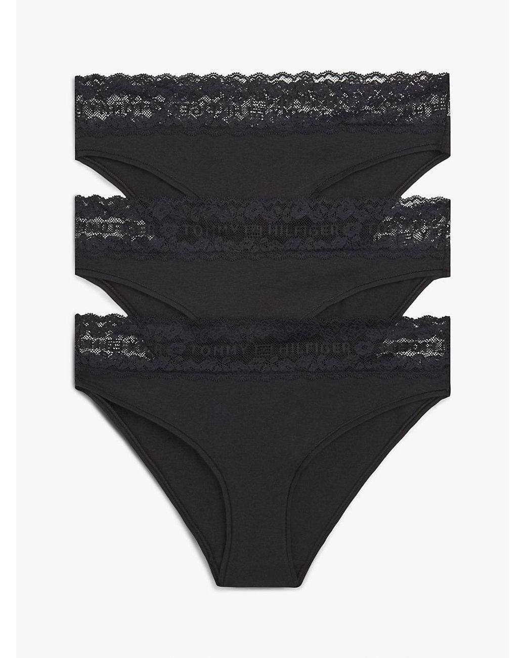 Tommy Hilfiger Black 3-Pack Logo Lace Trim Briefs