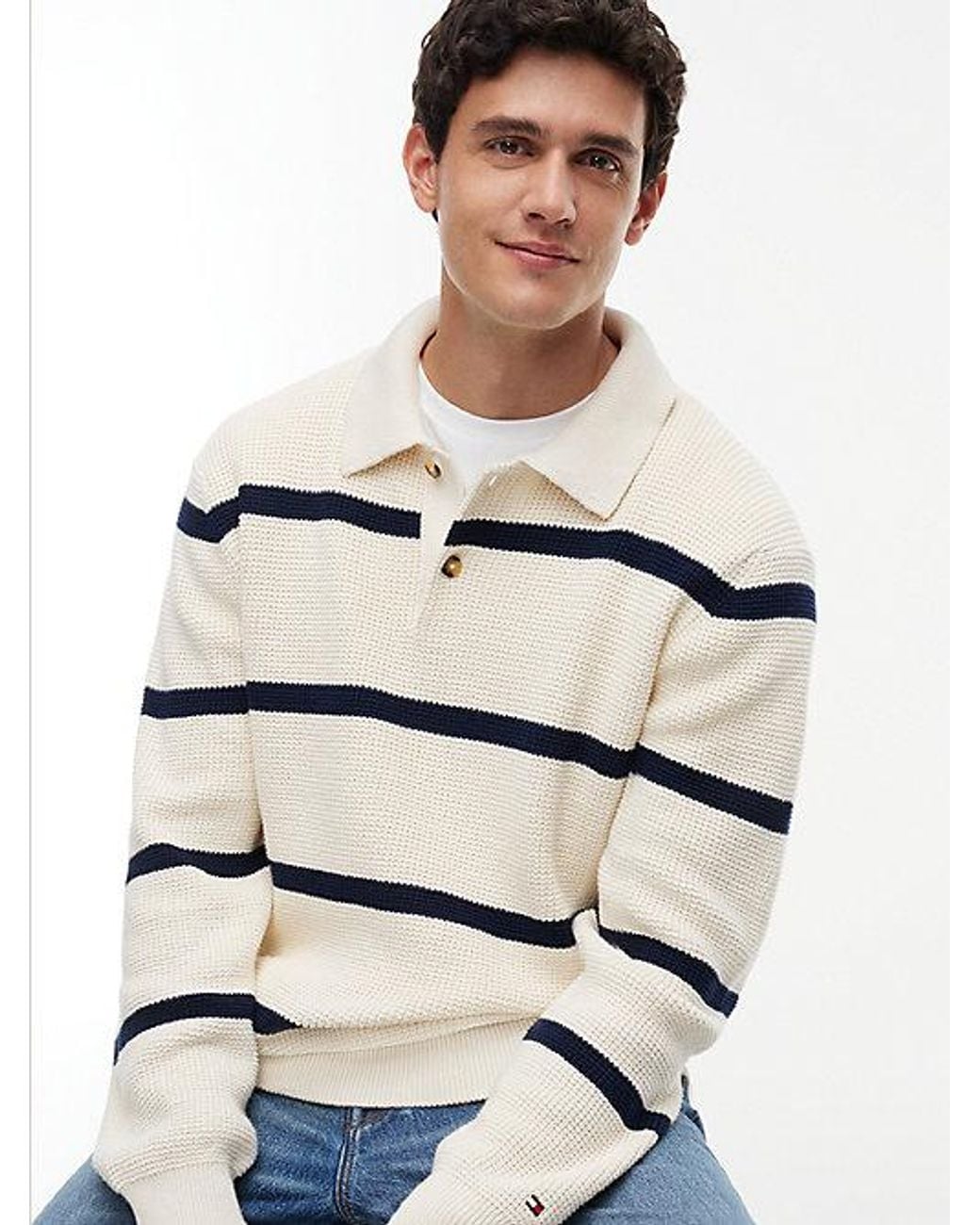 Tommy Hilfiger Natural Waffle Knit Relaxed Rugby Jumper for men