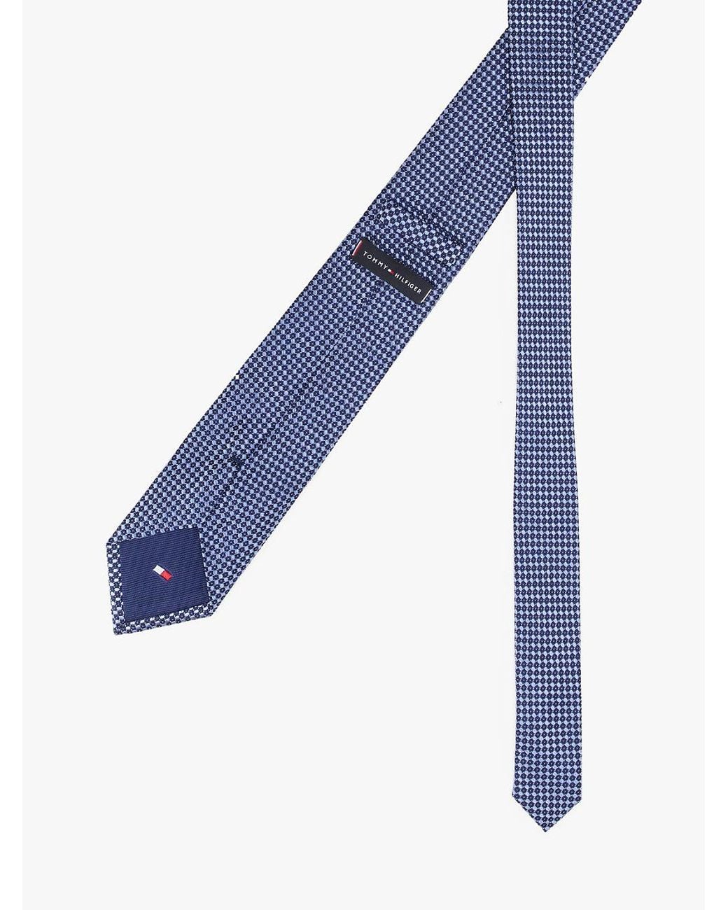 Tommy Hilfiger Blue Pure Silk Jacquard Micro Geometric Tie for men