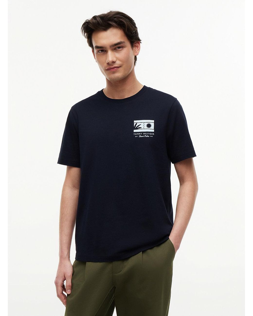 Tommy Hilfiger Blue Logo Graphic Jersey Crew Neck T-Shirt for men