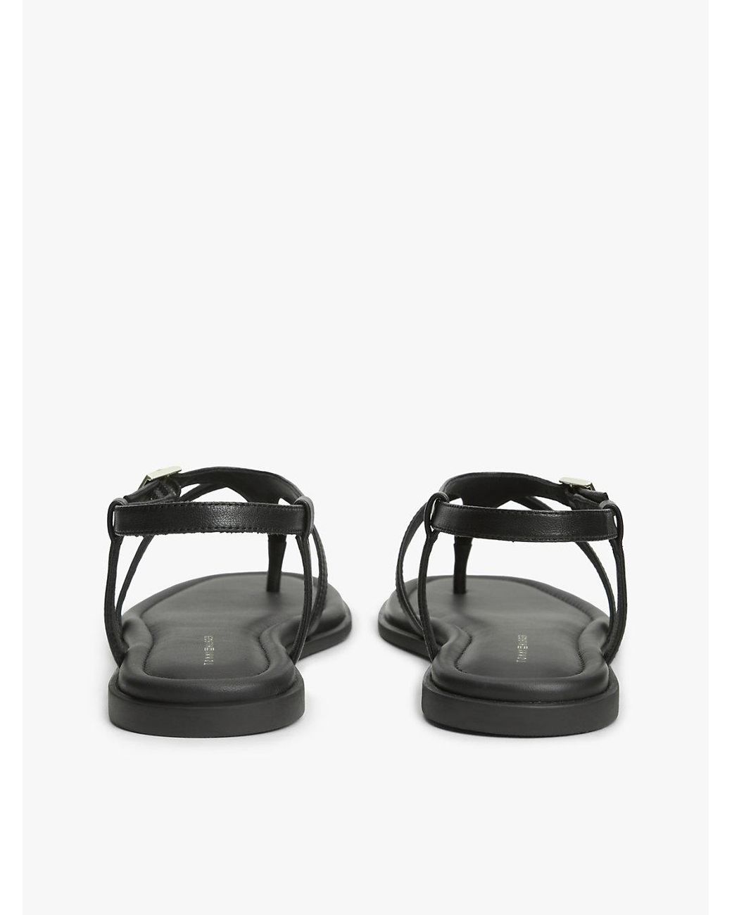 Tommy Hilfiger Black Leather Strap Toe Post Sandals