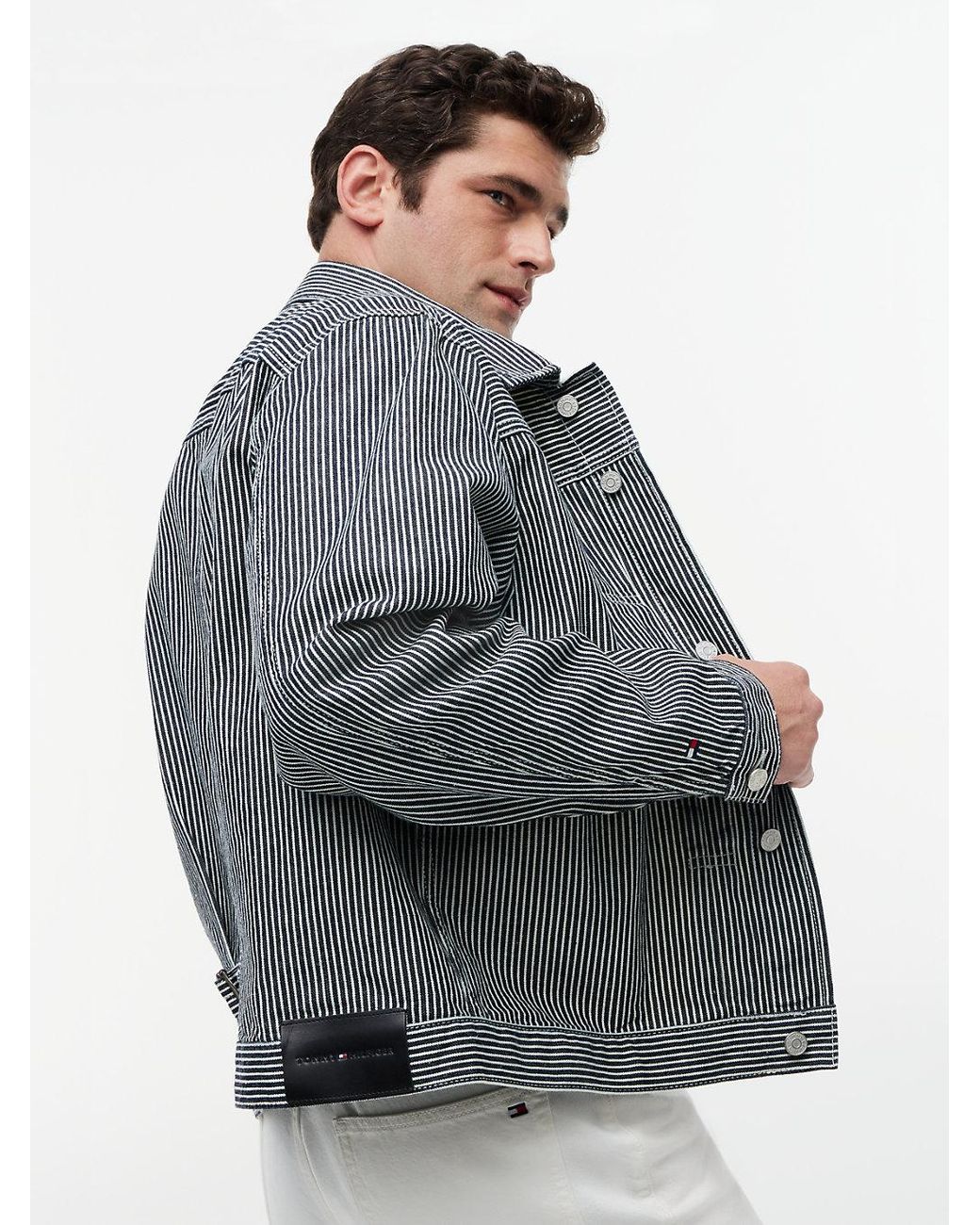 Tommy Hilfiger Gray Stripe Denim Jacket for men