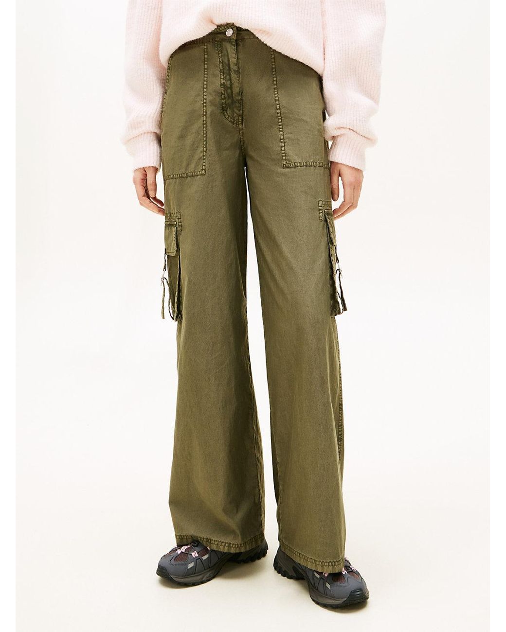 Tommy Hilfiger Natural Wide Leg Twill Cargo Trousers