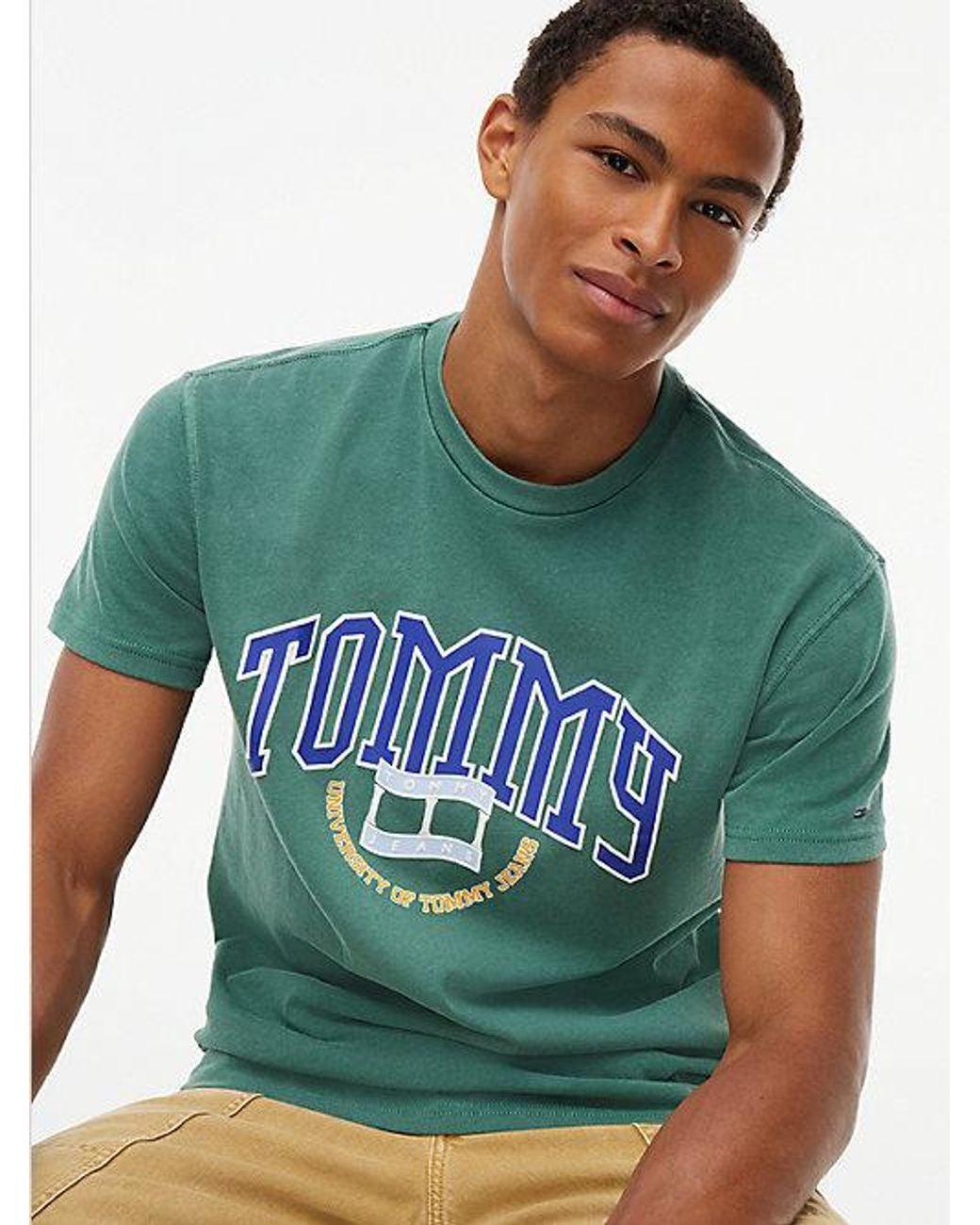 Tommy Hilfiger Green Tommy Jeans Varsity Logo Jersey T-Shirt for men
