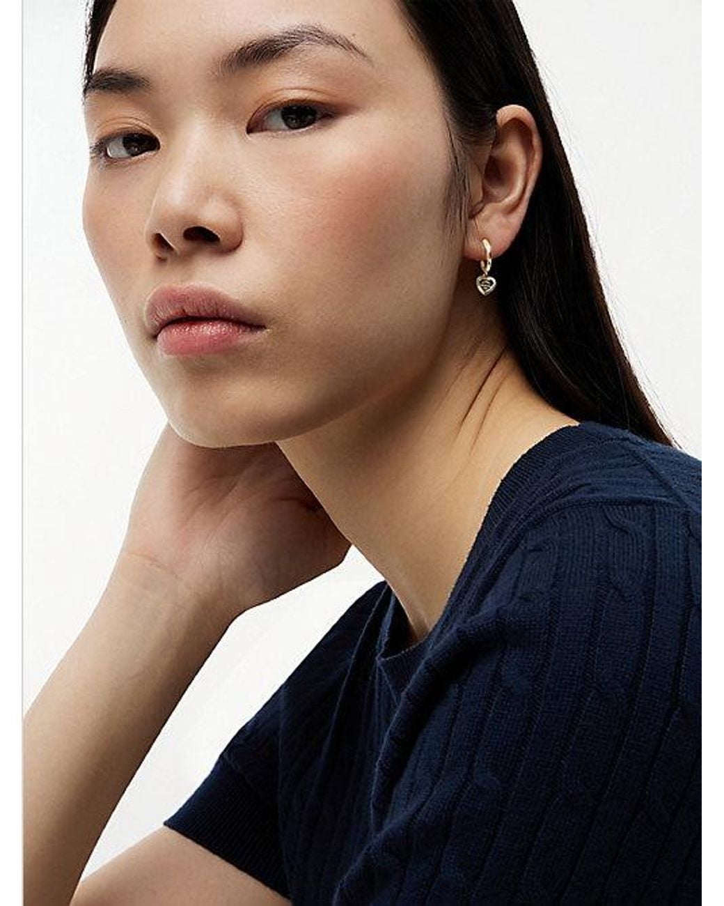 Tommy Hilfiger Yellow Plated Heart Charm Hoop Earrings
