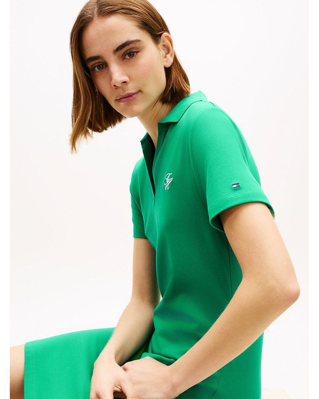 Tommy Hilfiger Green 1985 Logo Embroidery Mini Polo Dress