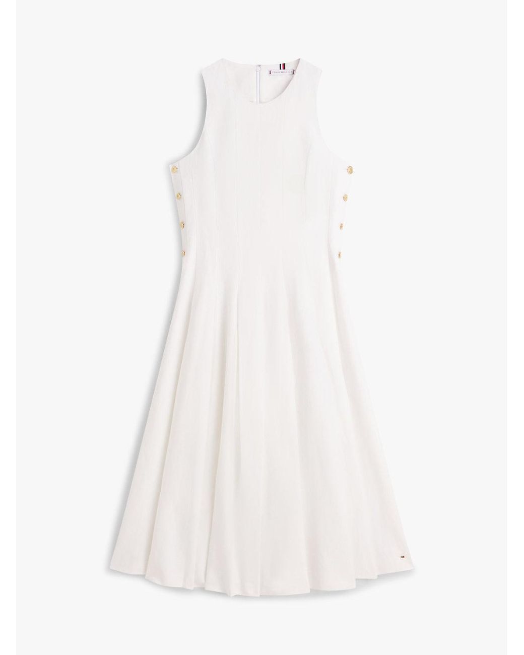 Robe Midi En Lin Mélangé À Boutons Dorés Tommy Hilfiger en coloris White