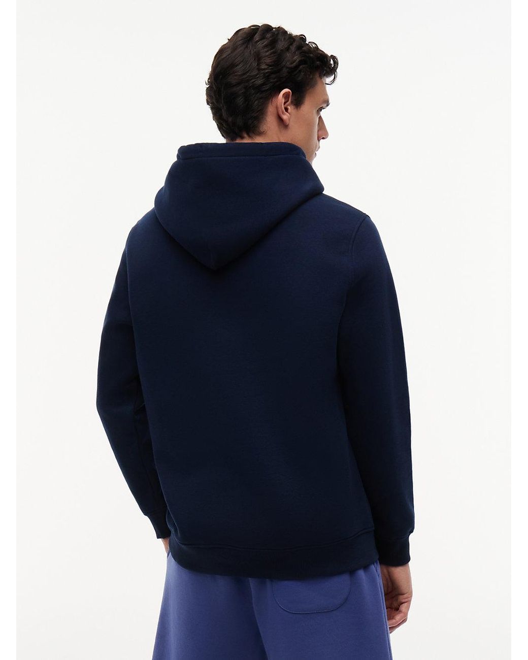 Tommy Hilfiger Blue Linear Logo Fleece Drawstring Hoody for men