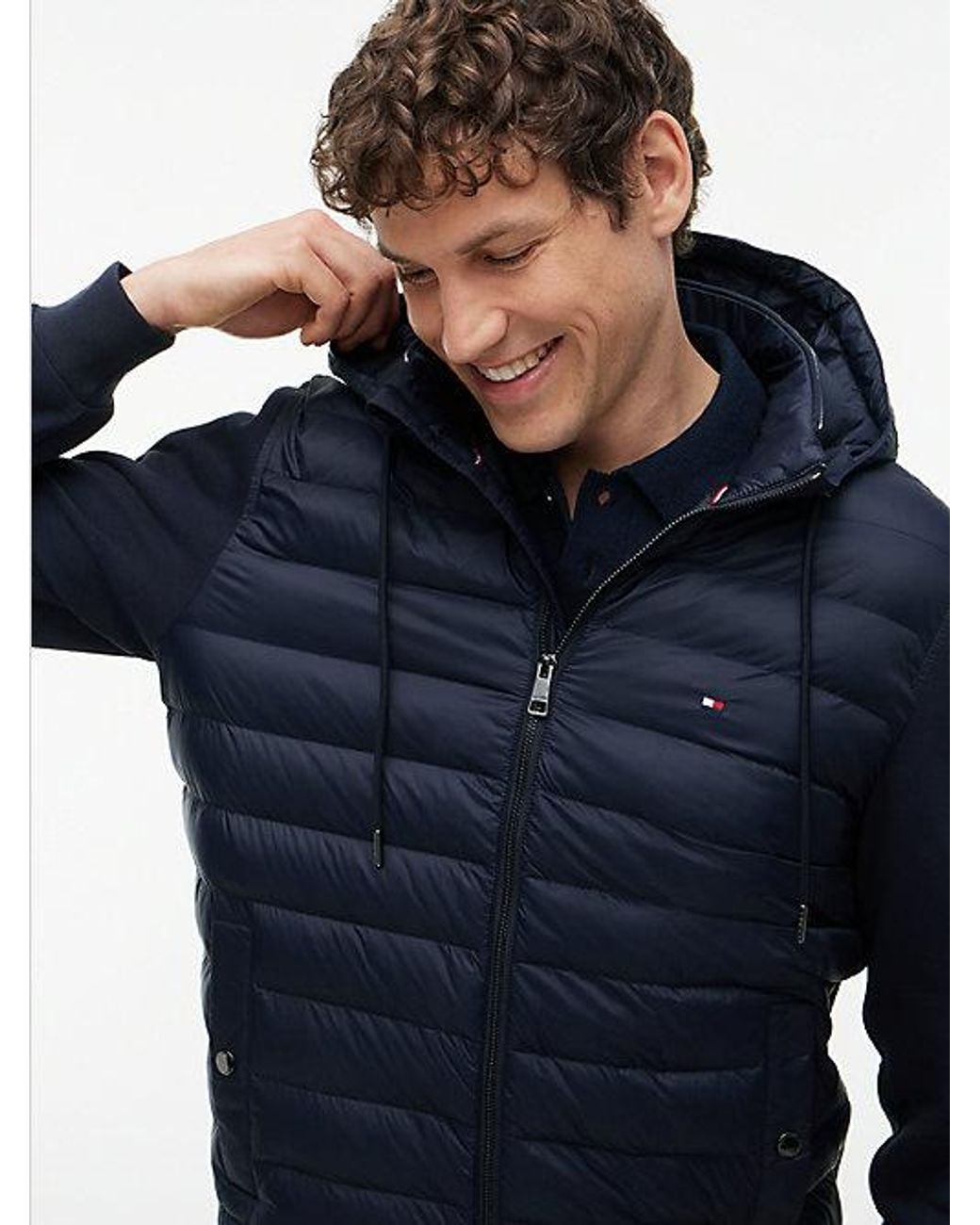 Tommy Hilfiger Blue Mixed Texture Zip Thru Hooded Sweatshirt for men