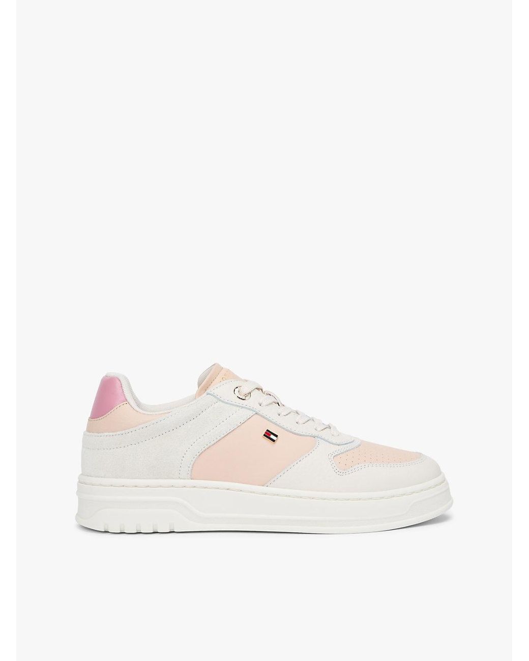 Tommy Hilfiger Natural Leather Mixed Texture Cupsole Trainers
