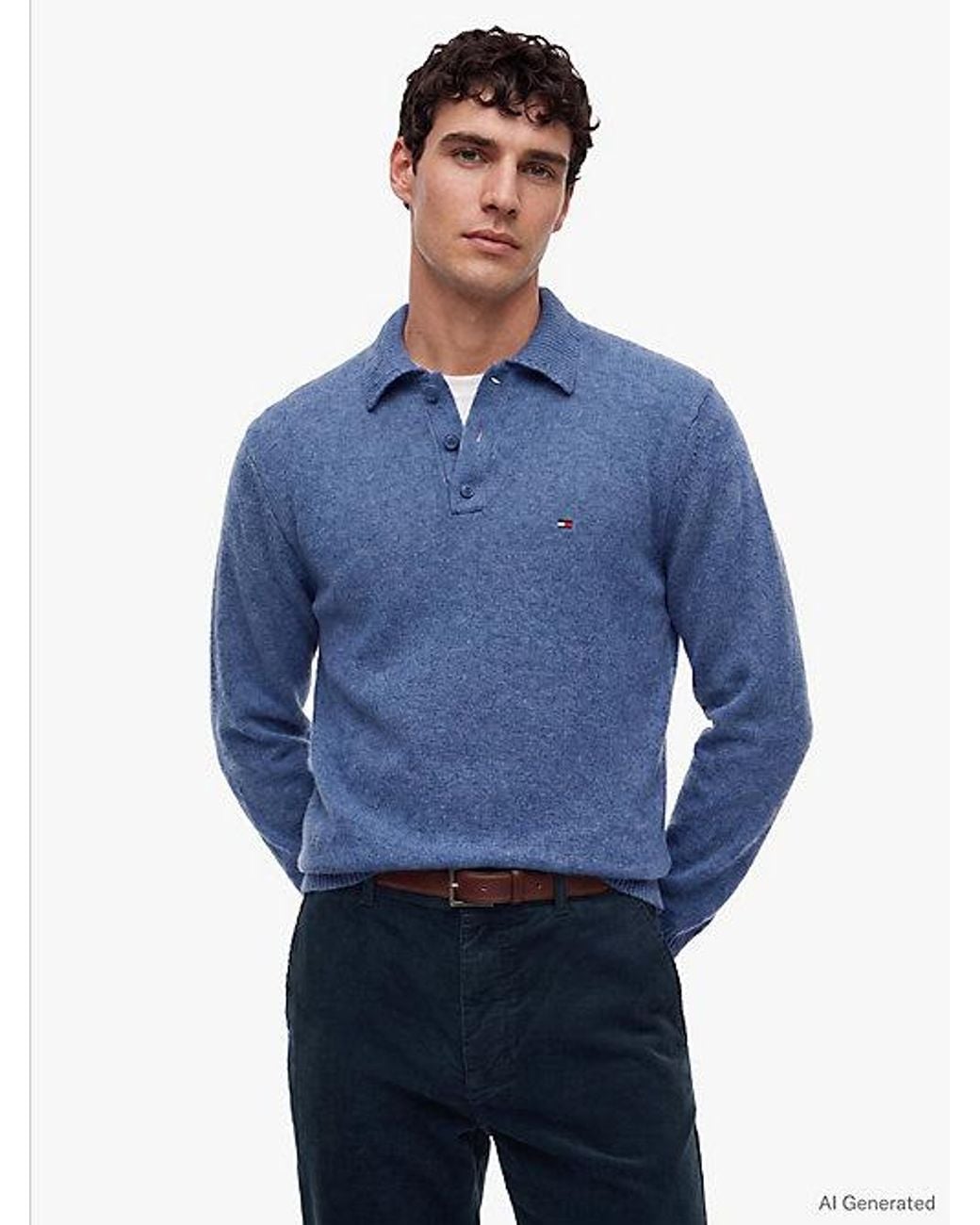 Tommy Hilfiger Blue Pure Lambswool Polo Jumper for men