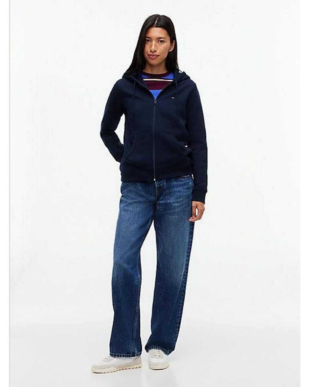 Tommy Hilfiger Blue Tommy Jeans Flag Embroidery Fleece Zip Thru Hoody