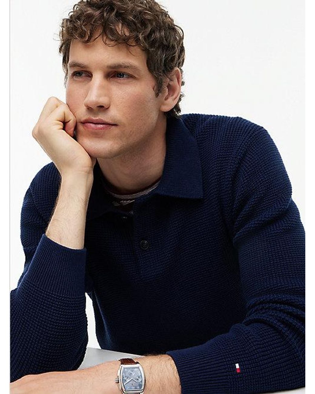 Tommy Hilfiger Blue Waffle Knit Relaxed Rugby Jumper for men