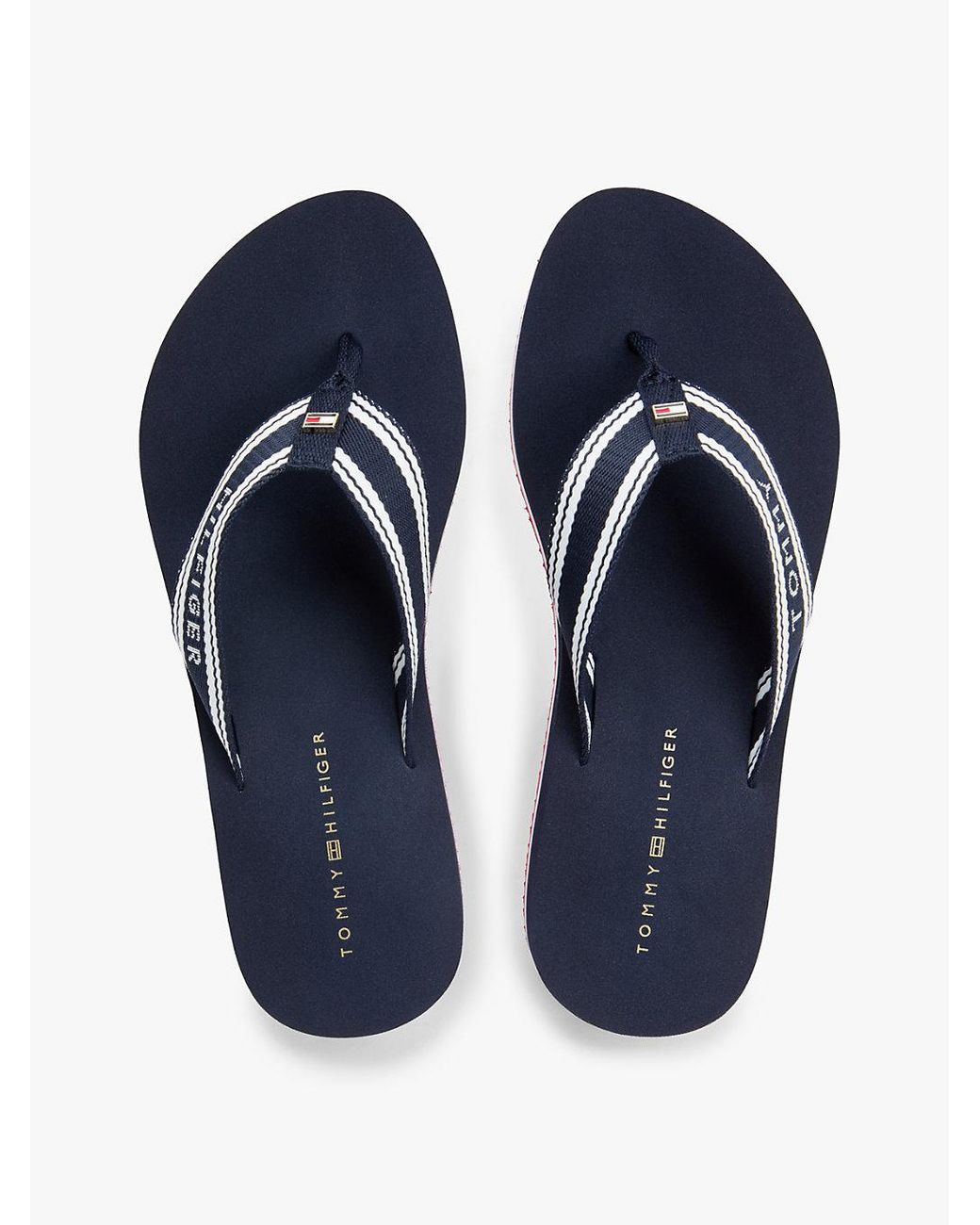 Tommy Hilfiger Blue Webbing Strap Signature Wedge Flip-Flops