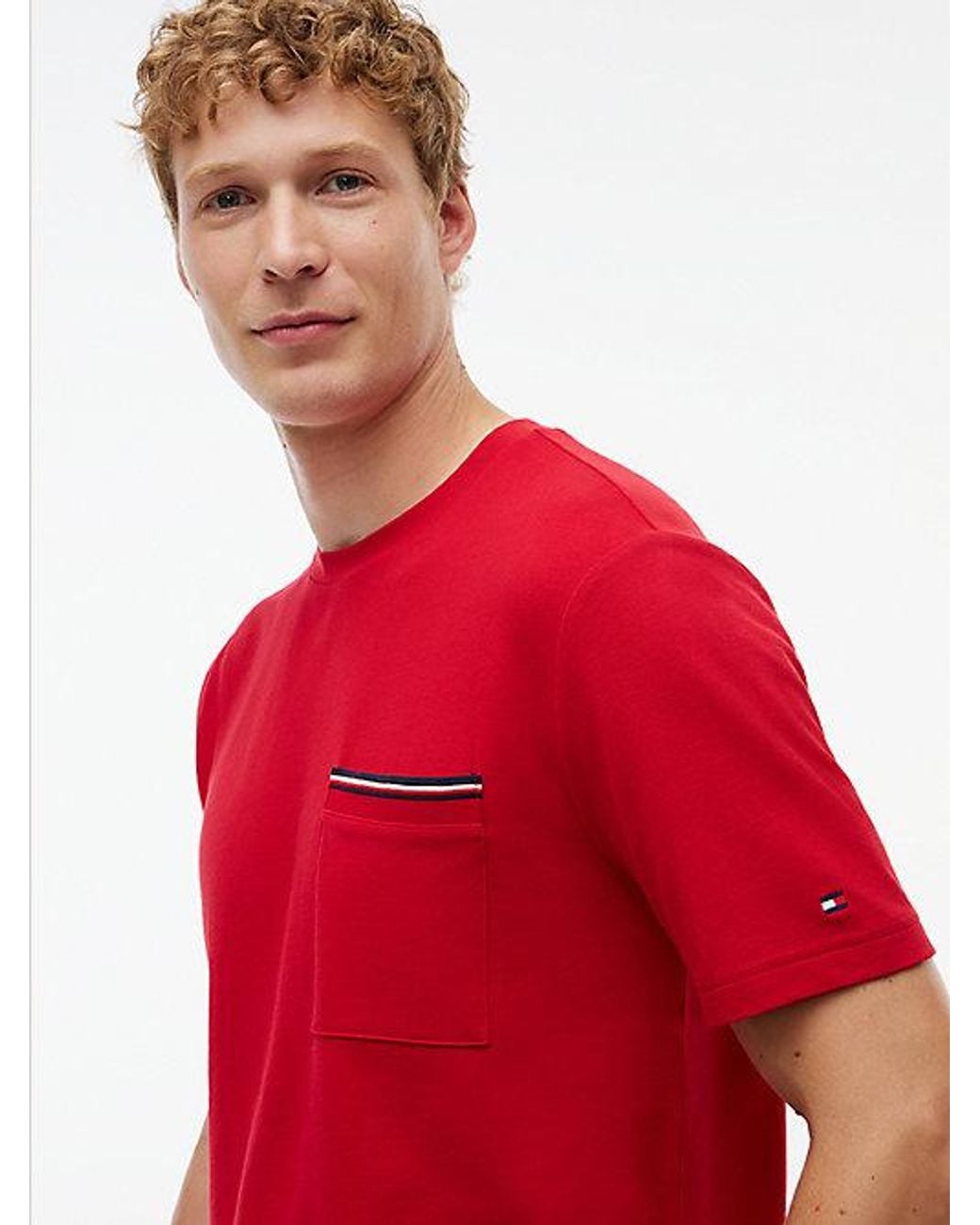Tommy Hilfiger Red Global Stripe Pocket Pique T-Shirt for men
