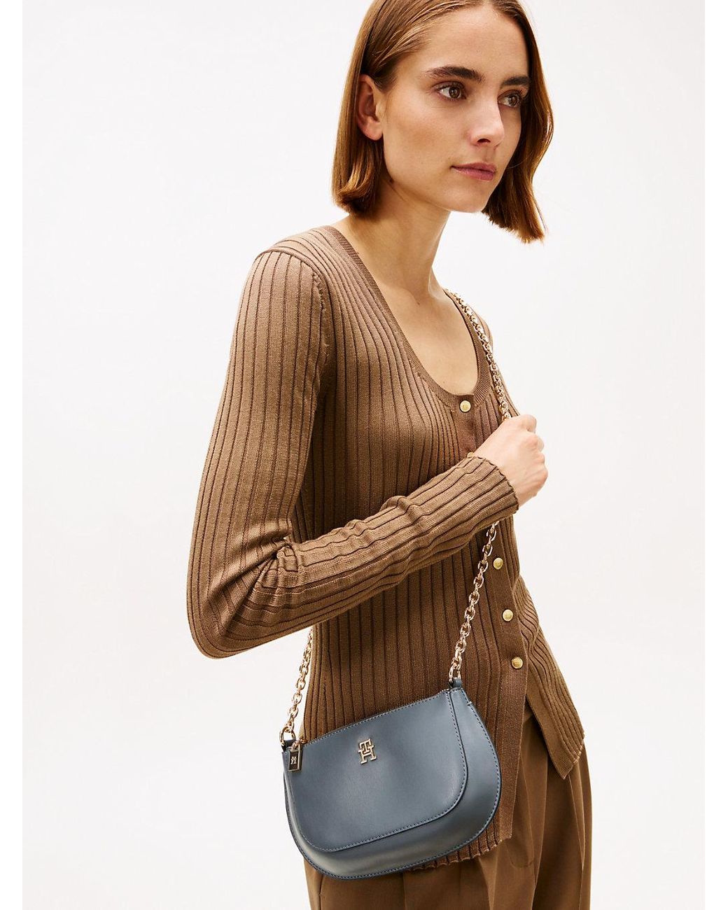 Tommy Hilfiger Gray Th Monogram Chain Strap Crossbody Bag