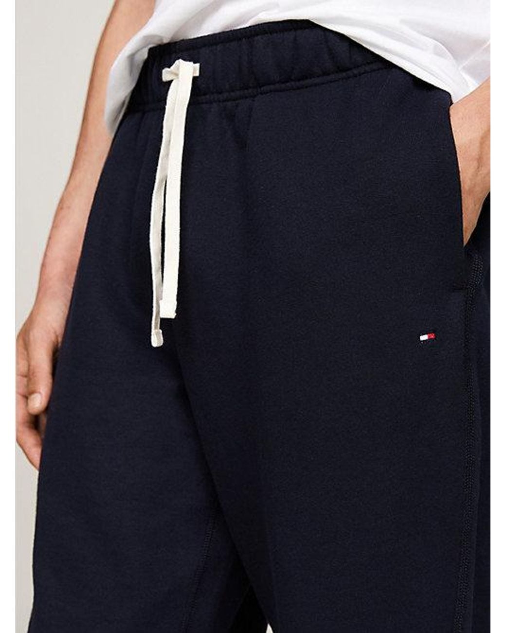 Tommy Hilfiger White Contrast Drawstring Fleece Cuffed Joggers for men