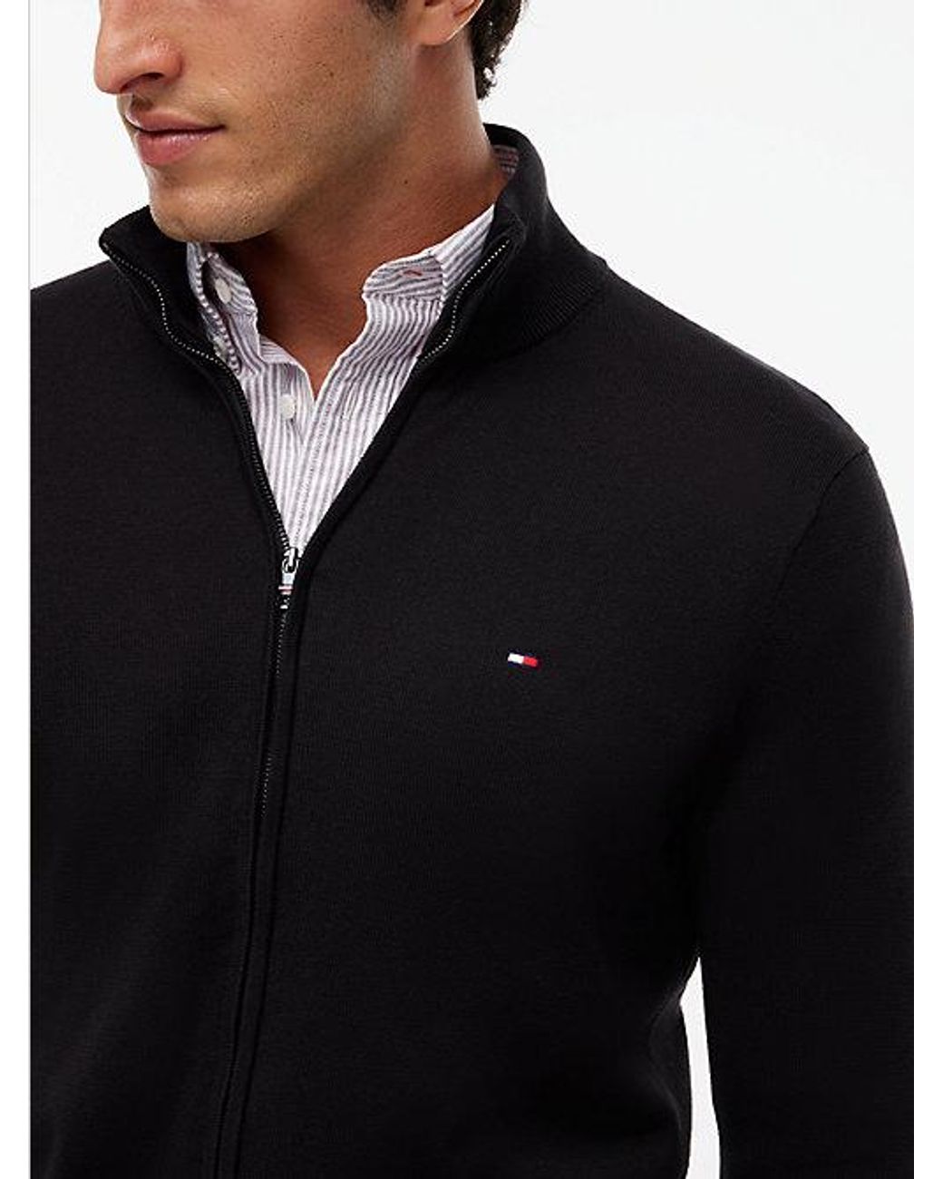 Tommy Hilfiger Black Flag Embroidery Zip Thru Mock Neck Jumper for men