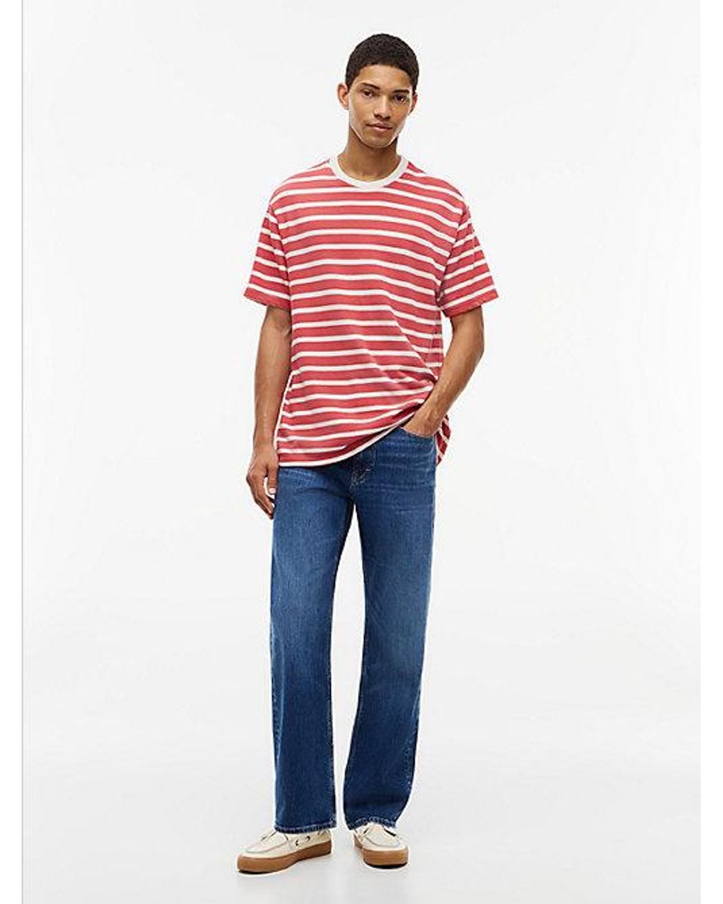 Tommy Hilfiger Red Logo Label Stripe Relaxed Jersey T-Shirt for men