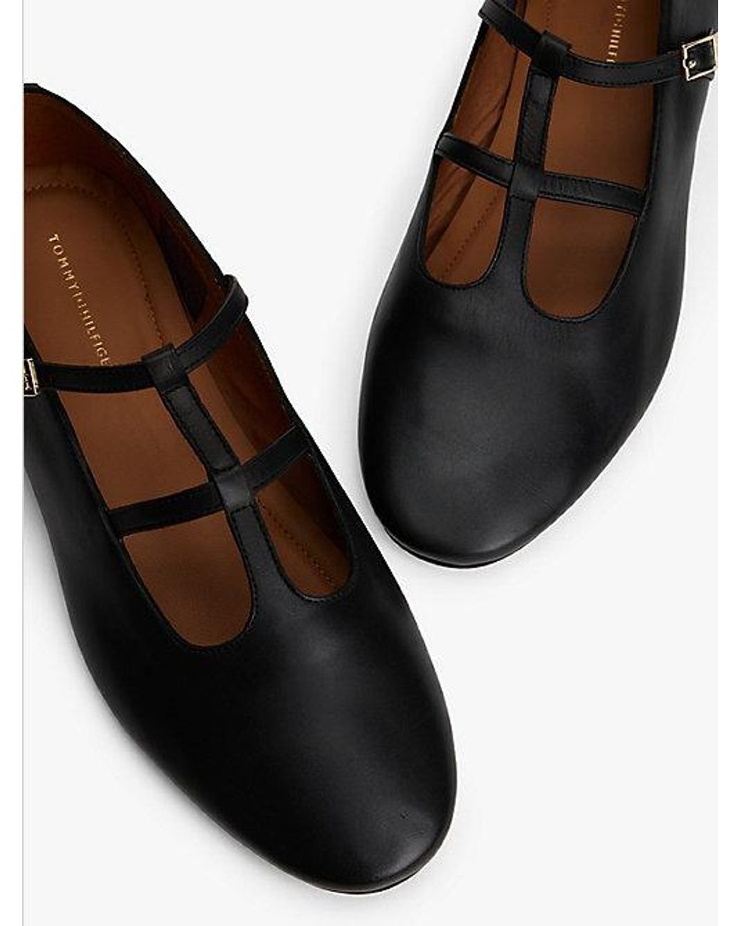 Tommy Hilfiger Leren Ballerina Met Dubbele T-Strap in het White