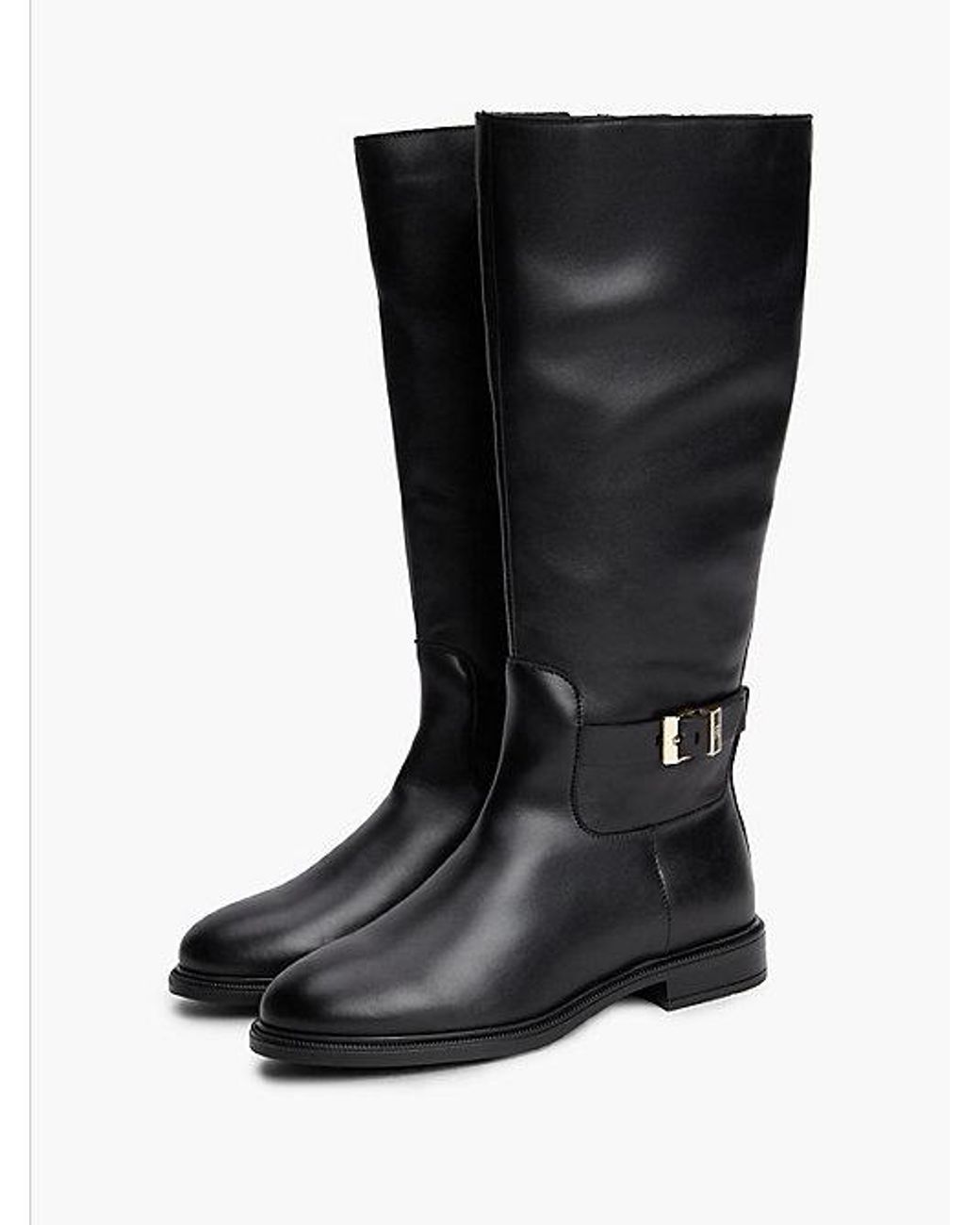 Tommy Hilfiger Black Th Monogram Buckle Leather Knee High Boots