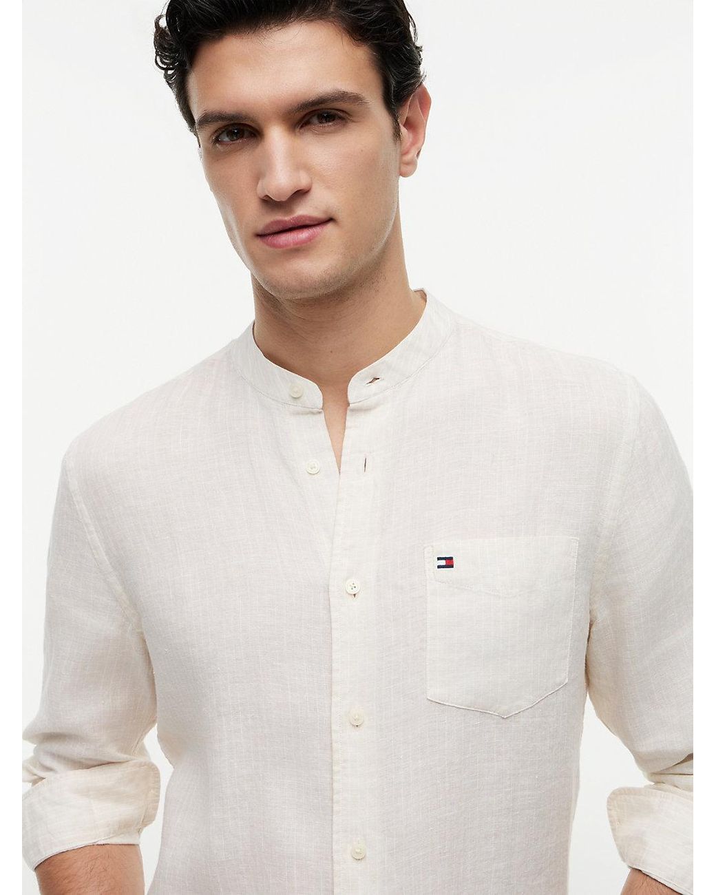 Tommy Hilfiger White Regular Fit Washed Linen Pinstripe Shirt for men