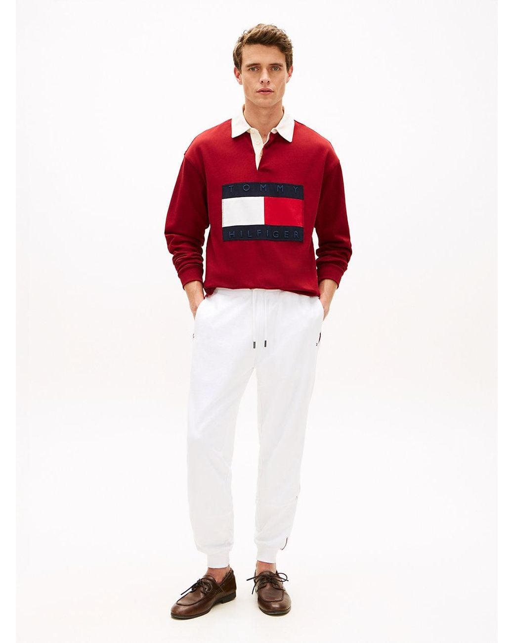 Tommy Hilfiger Red Global Stripe Cuffed Leg Joggers for men