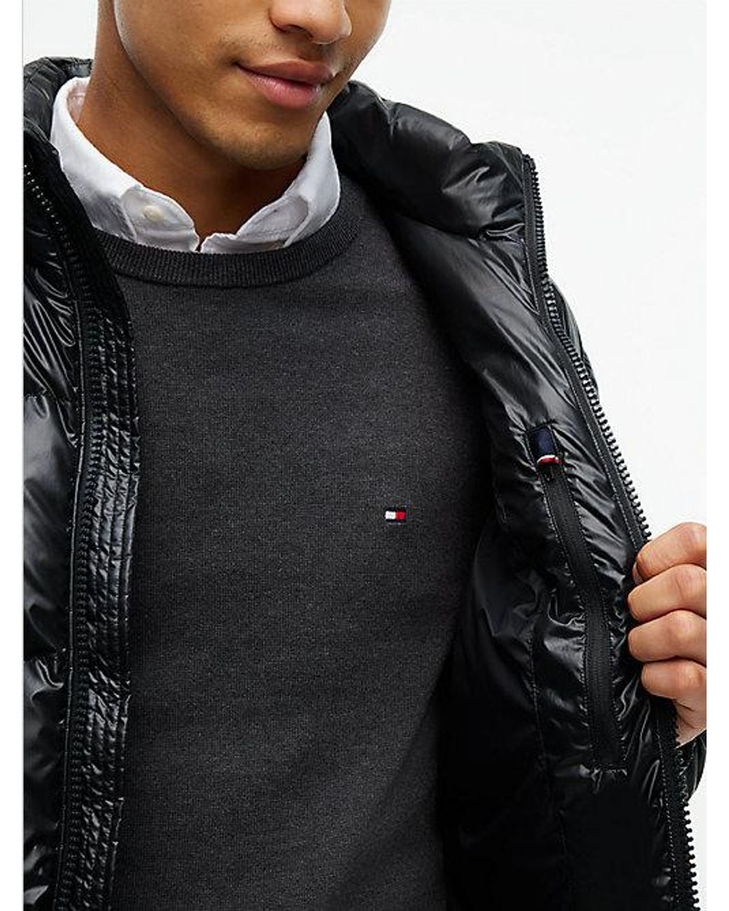 Tommy Hilfiger Black Shiny Water Repellent Down Puffer Jacket for men