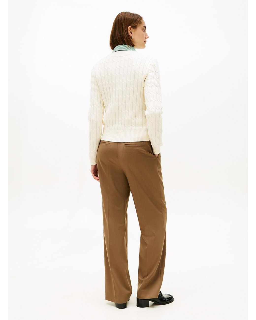 Tommy Hilfiger White Cable Knit Crew Neck Jumper